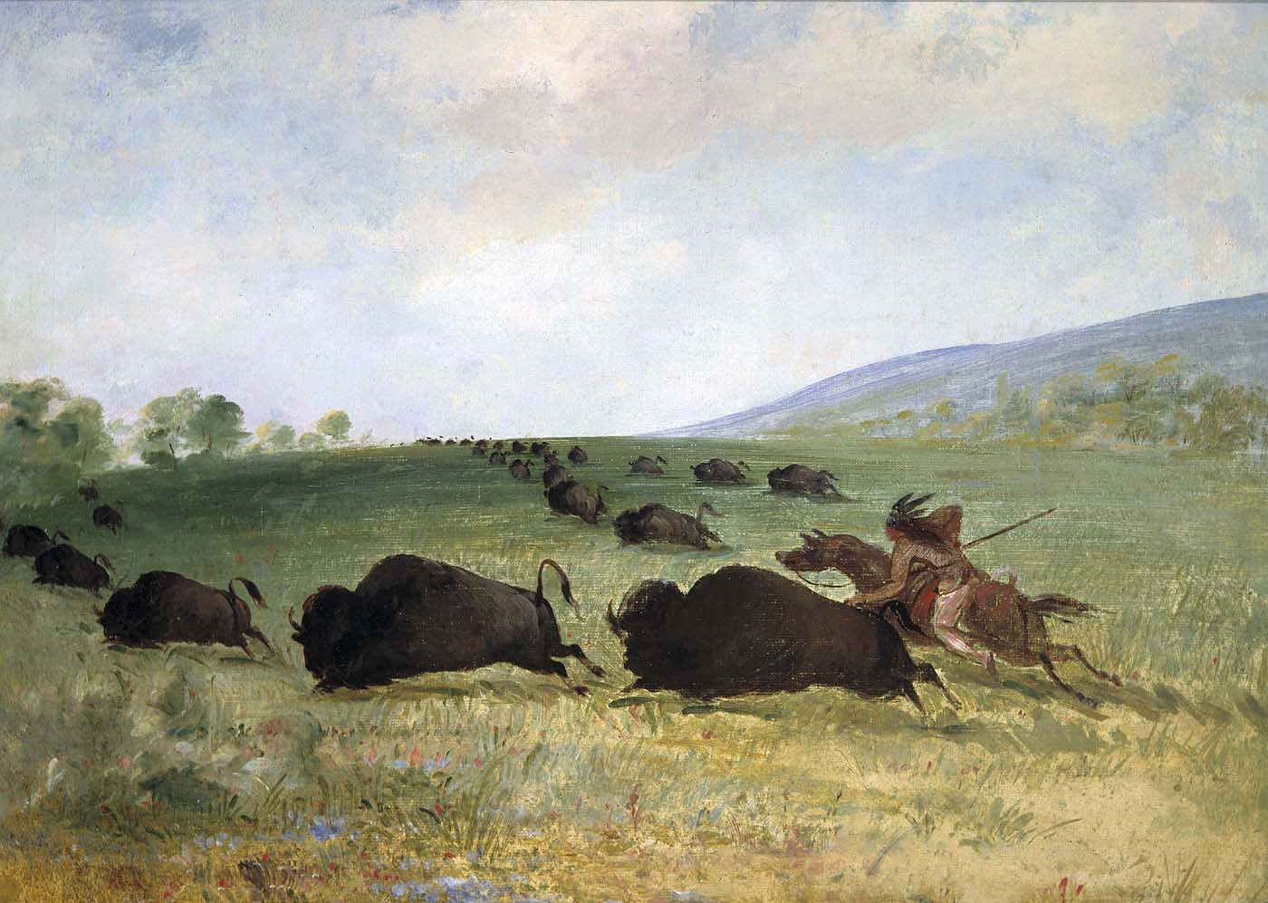 George Catlin:An Osage Indian Lancing a Buffalo,16x12"(A3)Poster