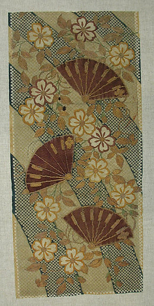 Piece from a Kosode with Fans and Cherry Blossoms late 17th–fi, Poster Print Wall Art