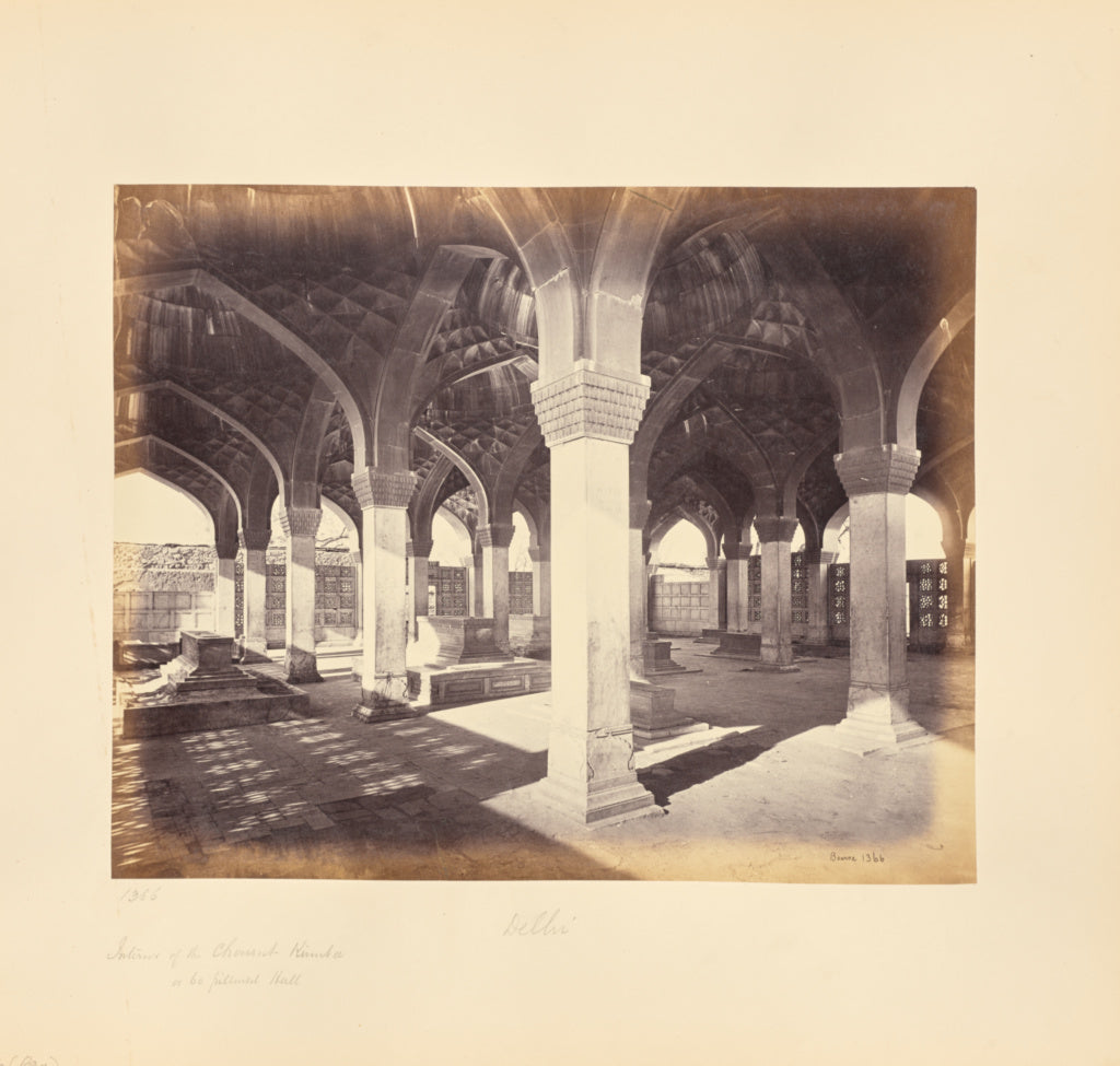 Samuel Bourne:Delhi; Interior of Chousut Kamba, or 64-pillar, Poster Print Wall Art