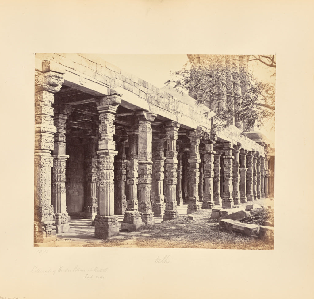 Samuel Bourne:Delhi; Colonnade of Hindoo Pillars at the Kutu, Poster Print Wall Art