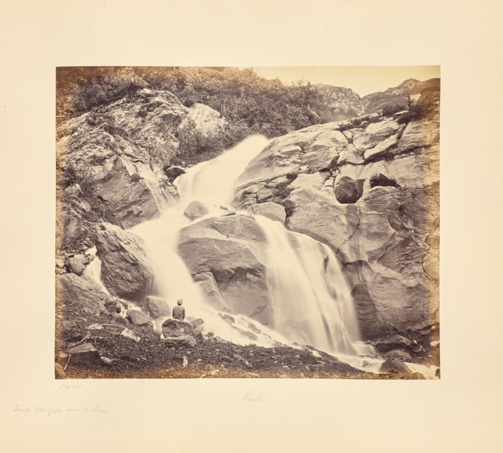 Samuel Bourne:Small Waterfall above Prini, Kulu, Poster Print Wall Art