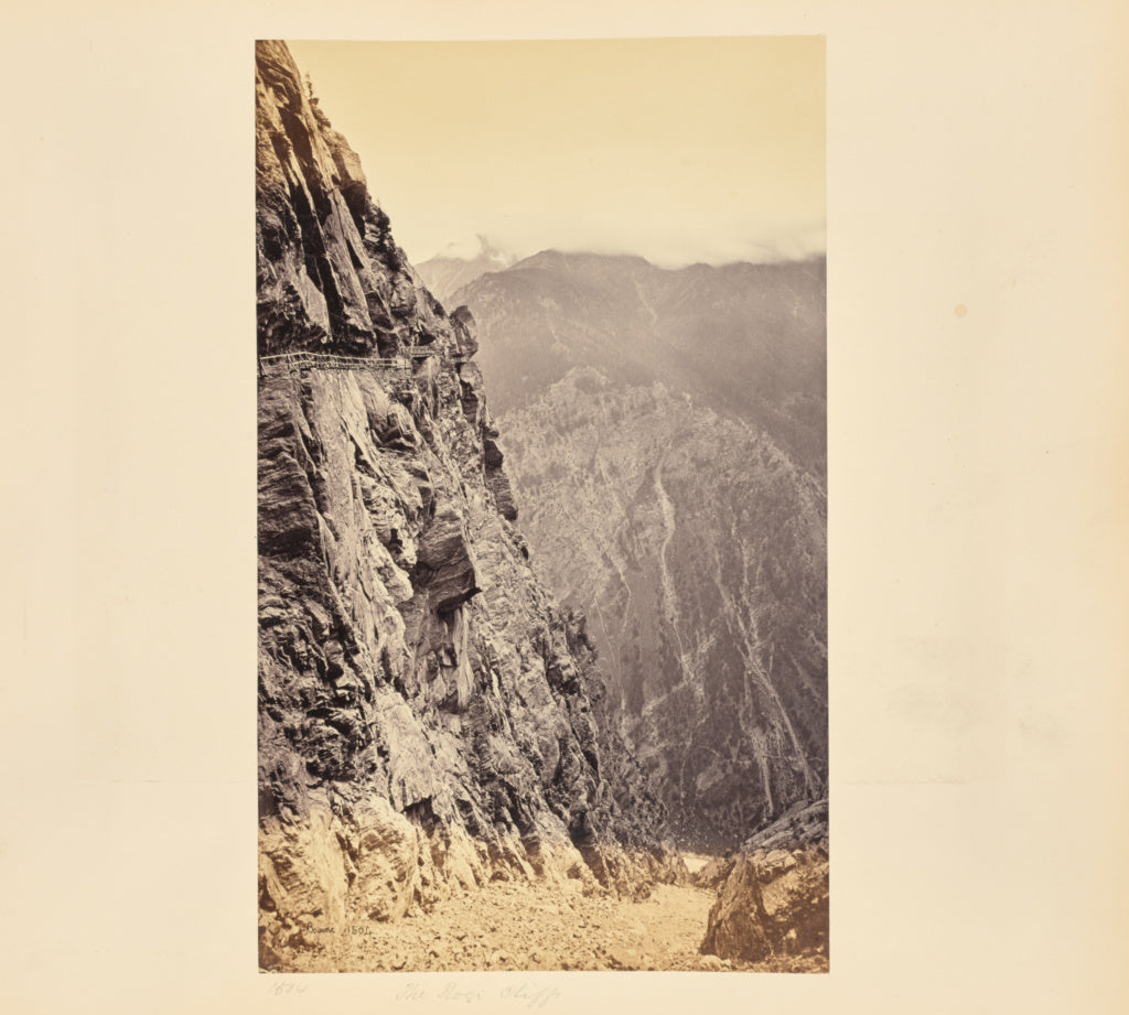 Samuel Bourne:The Cliff at Rogi, Showing the Height of the C, Poster Print Wall Art