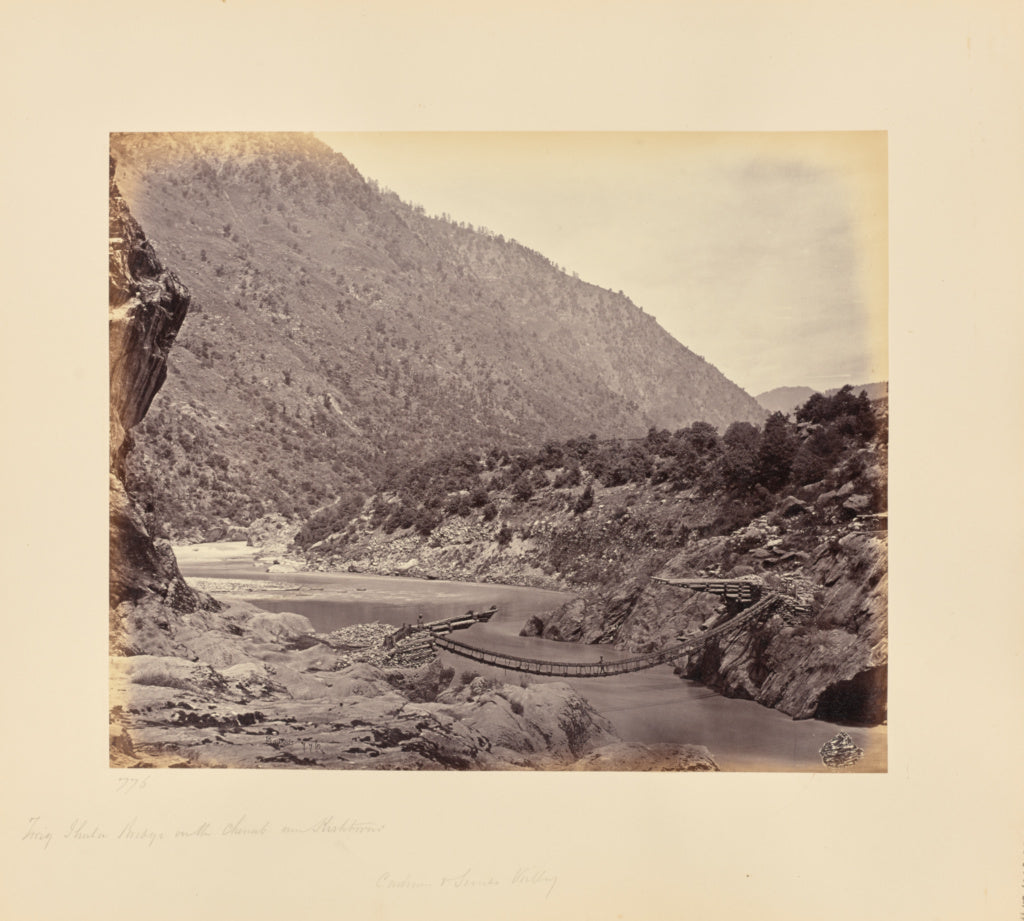 Samuel Bourne:Twig Jhula Bridge on the Chenab, near Kishtowa, Poster Print Wall Art