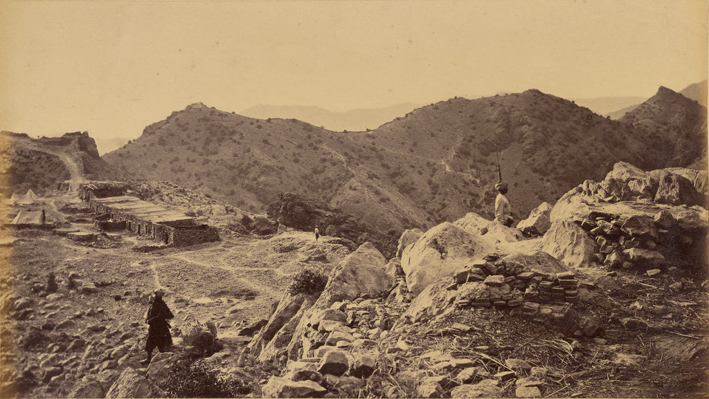 John Burke:View looking up Western wall of Fort, showing rig, Poster Print Wall Art