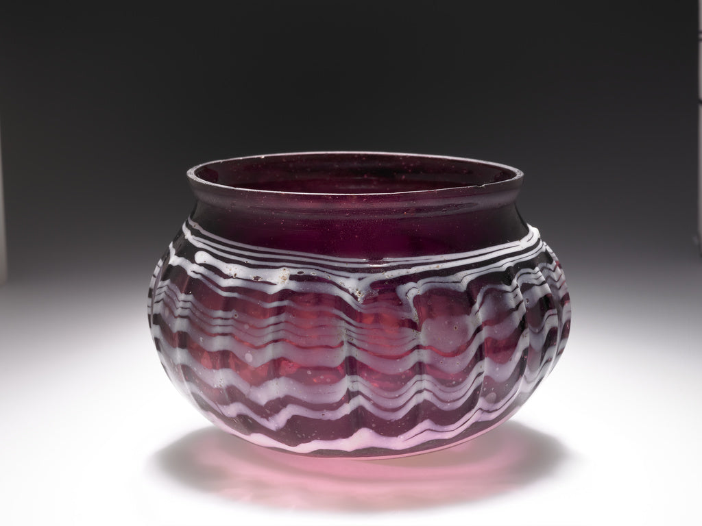 Unknown:Burgundy Ribbed Bowl (Rippenschale) with White Trail, Poster Print Wall Art