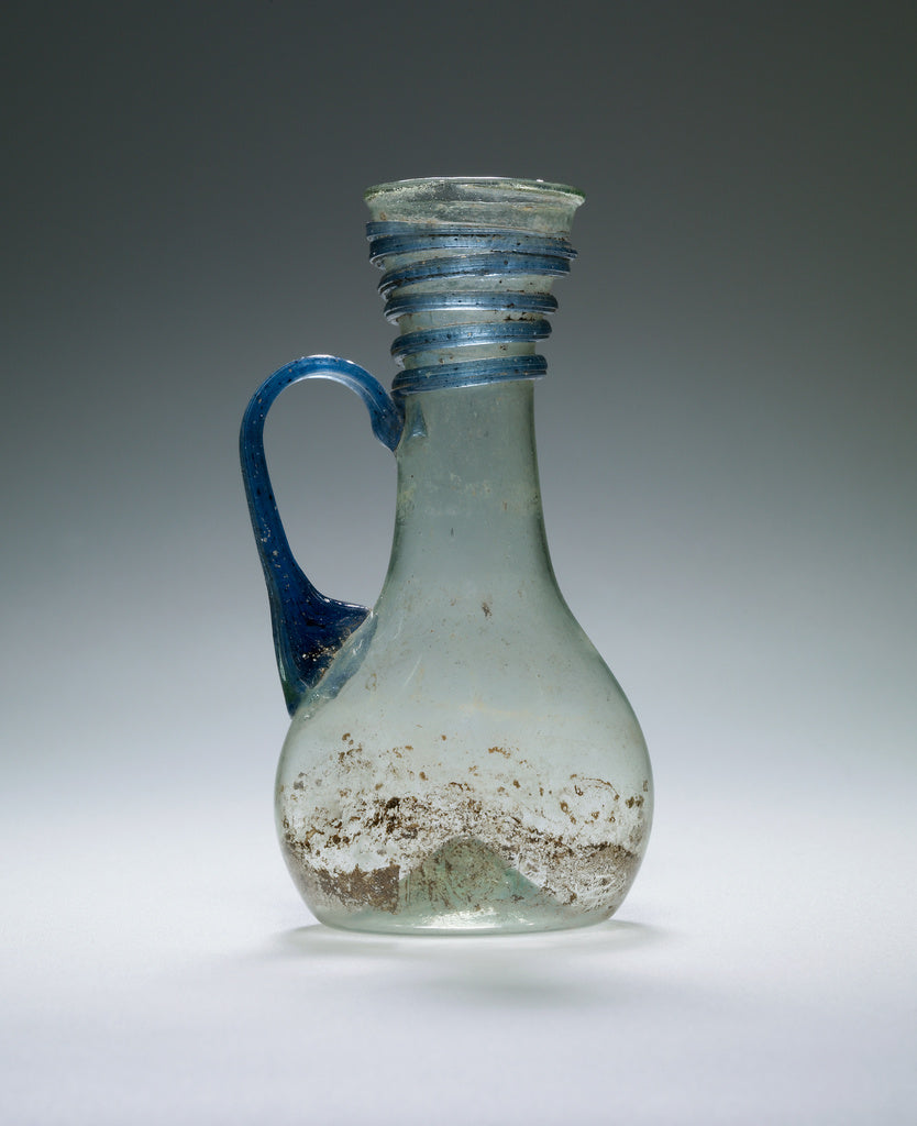 Unknown:Pale Green Pitcher with blue trail and handle, Poster Print Wall Art