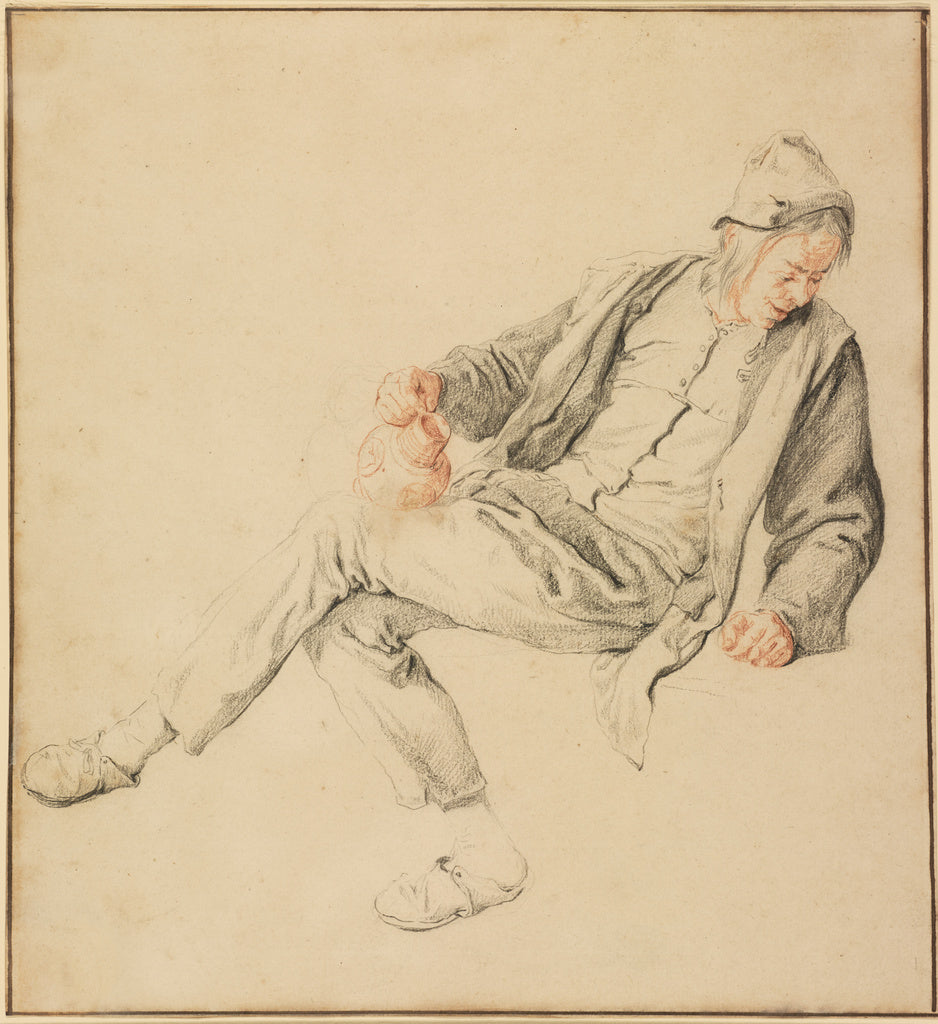 Cornelis Dusart:A Seated Peasant Looking Down to the Right, , Poster Print Wall Art