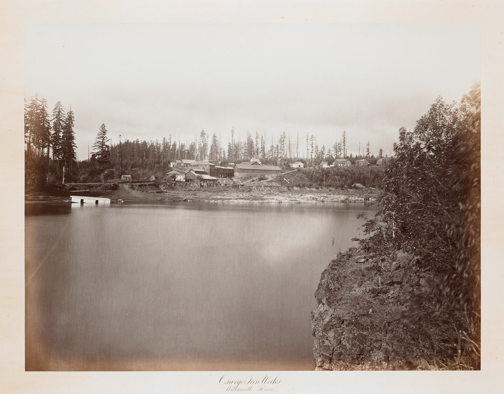 Carleton Watkins:Oswego Iron Works, Willamette River, Poster Print Wall Art