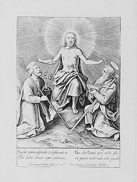 Christ Between Saints Peter and Paul n.d.-Hieronymus Wierix, Poster Print Wall Art