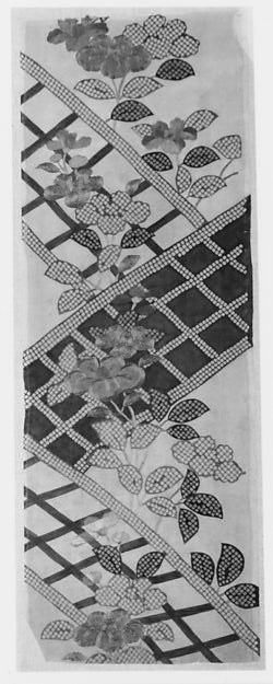 Piece from a Kosode with Camellias and Fence late 17th–first h, Poster Print Wall Art