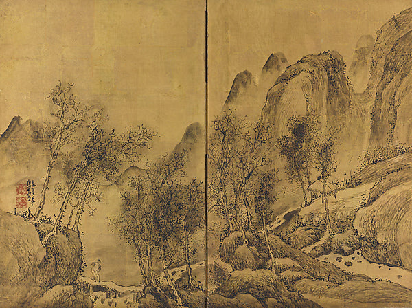 ,Lone Traveler in Wintry Mountains c1778-Yosa Buson,16x12"(A3)Poster