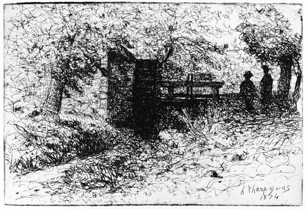 Two Figures by a Small Watergate n.d.-Henri-Joseph Harpignies, Poster Print