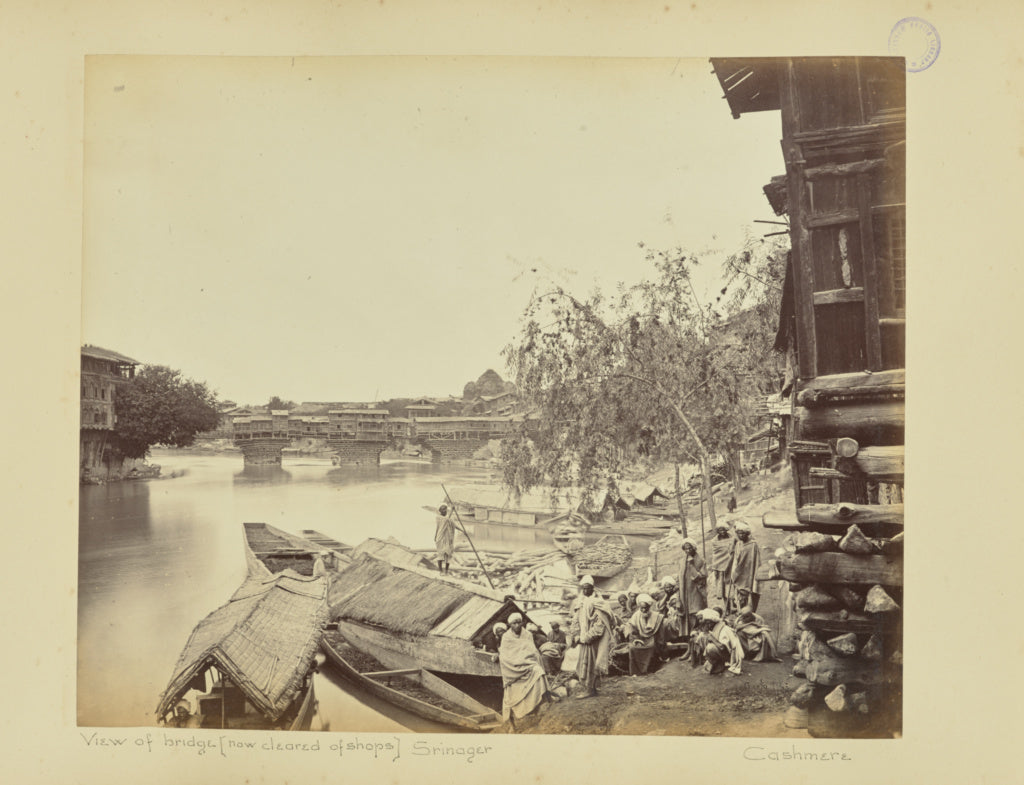 John Burke:View of bridge (now cleared of shops). Srinager. , Poster Print Wall Art