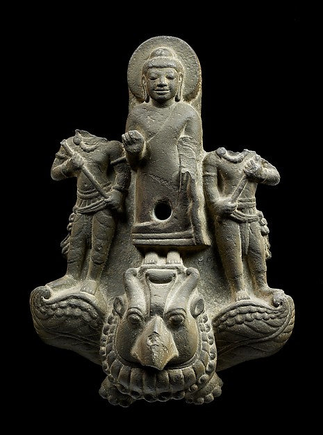 Buddha Preaching on Winged Grotesque with Attendants 7th–early,16x12"(A3)Poster