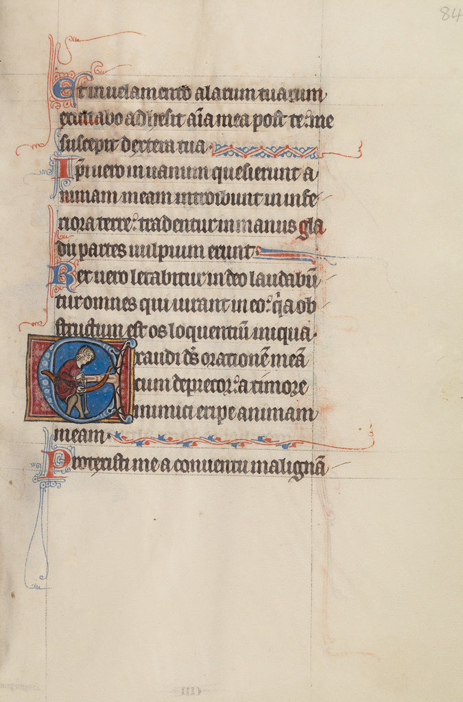 Bute Master:Initial E: An Archer Fitting an Arrow into His B, Poster Print Wall Art