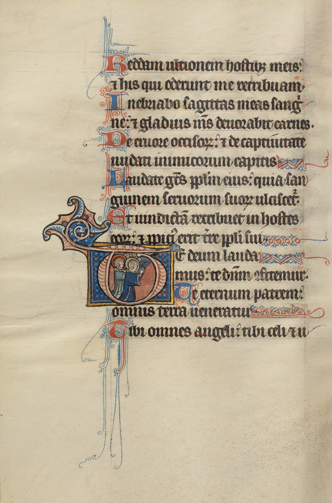 Bute Master:Initial T: Two Angels Kneeling in Prayer, Poster Print Wall Art
