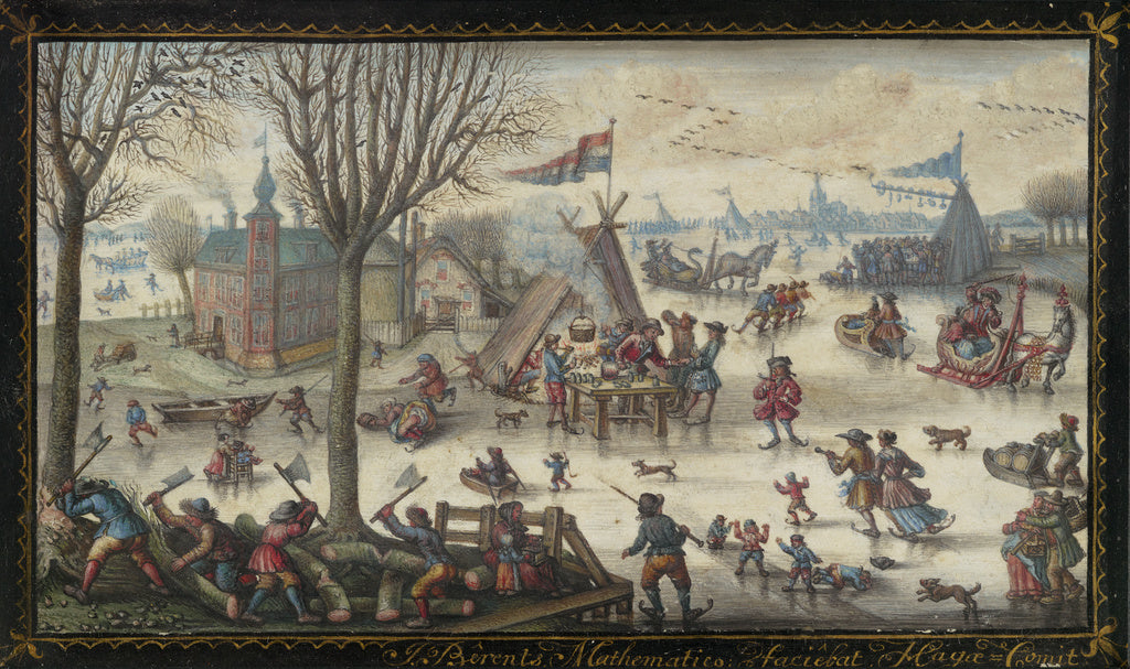 Jan Berents:Winter Landscape with Figures, Poster Print Wall Art