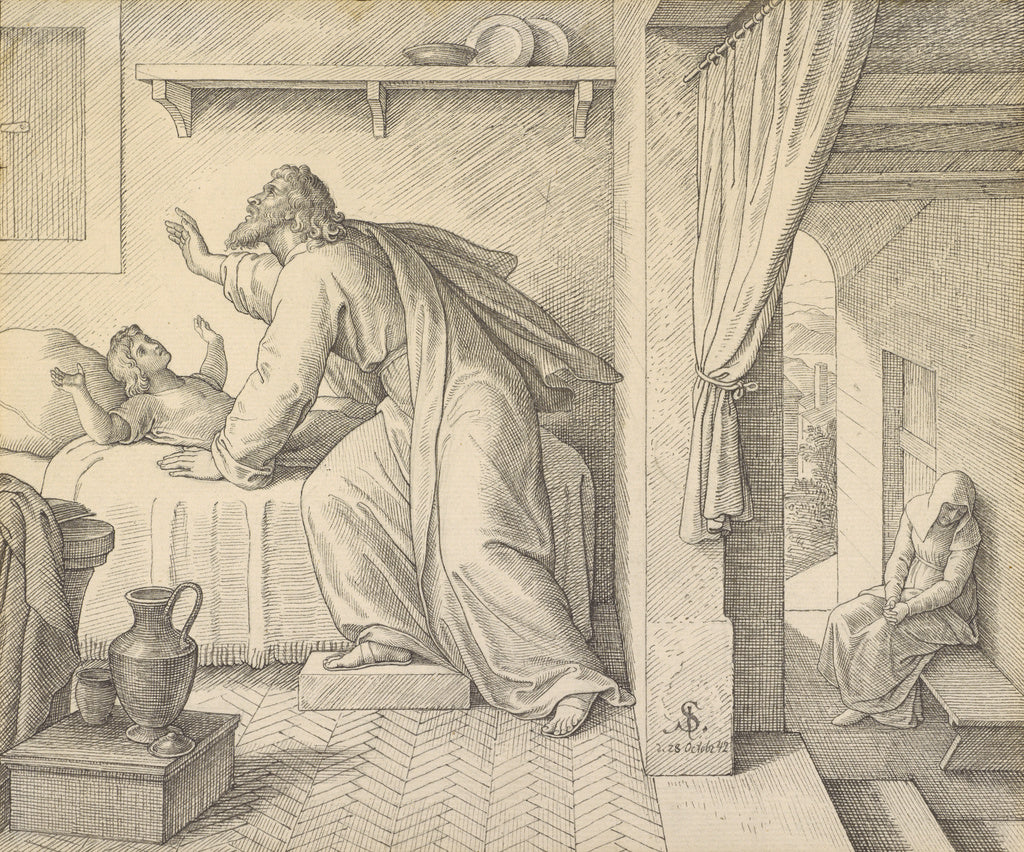 Julius Schnorr von Carolsfeld:Elijah Revives the Son of the , Poster Print Wall Art