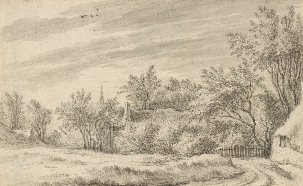 Guillam Dubois:Village Path with Church Spire in the Distanc, Poster Print Wall Art