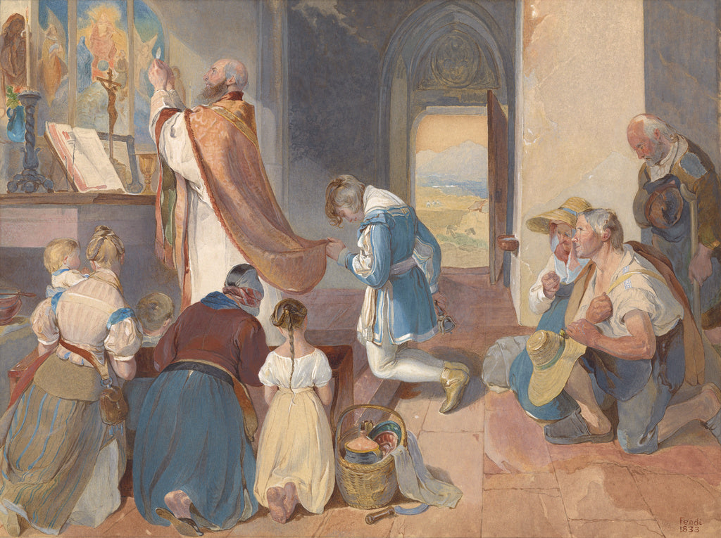 Peter Fendi:Fridolin Assists with the Holy Mass, Poster Print Wall Art
