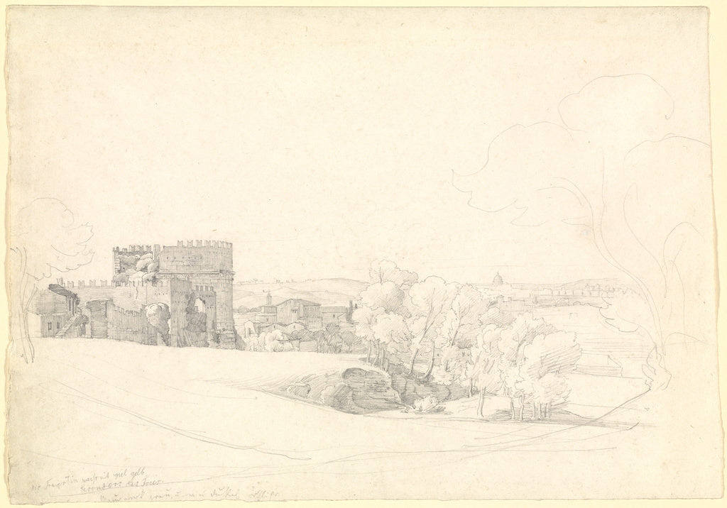Ernst Fries:Via Appia Antica with the Tomb of Cecilia Metell, Poster Print Wall Art