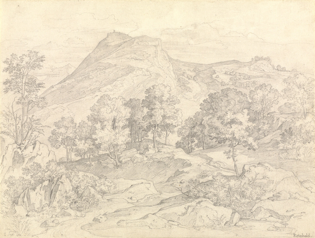 Heinrich Reinhold:A View of Civitella from the Serpentara ne, Poster Print Wall Art