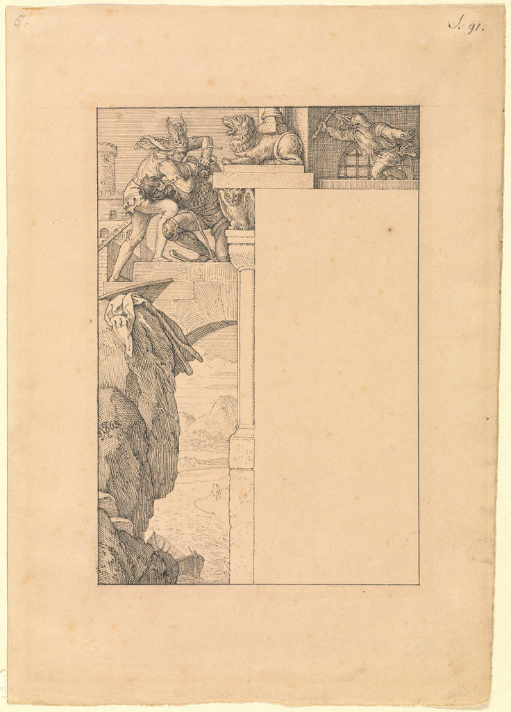 Julius Schnorr von Carolsfeld:Siegfried Battles with the Gat, Poster Print Wall Art