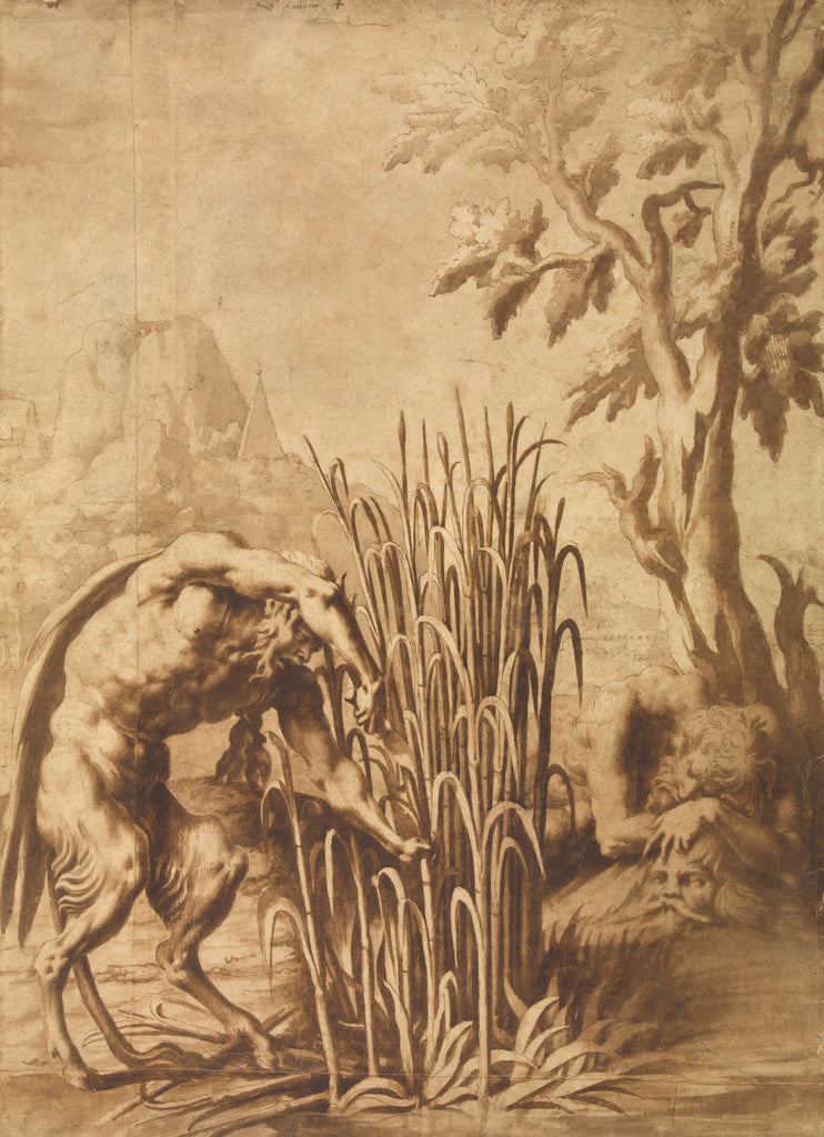 Unknown Artist maker, School of Fontainebleau:Pan cuts the reed int, Poster Print Wall Art