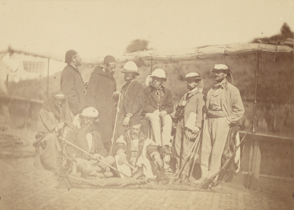 Théodule Devéria:[Group portrait of Occidental men on a bo, Poster Print Wall Art
