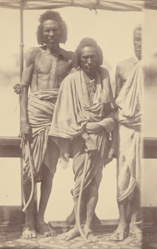 Théodule Devéria:[Portrait of Three Native Men Standing on, Poster Print Wall Art