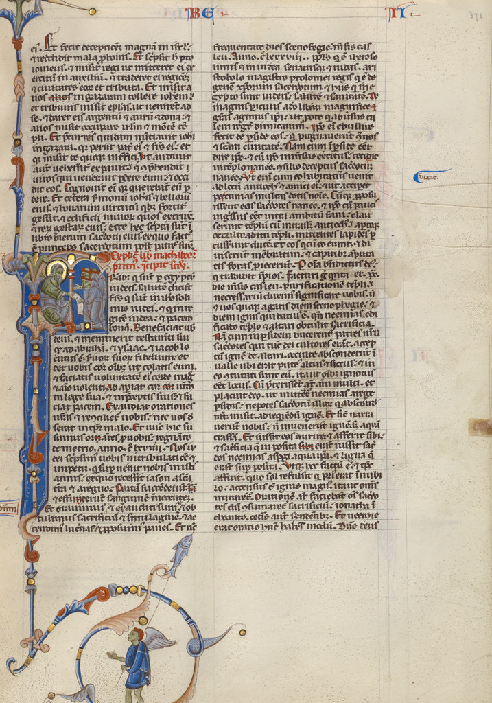 Unknown Artist:Initial F: Seated Prophet Showing a Scroll to Monks, Poster Print Wall Art