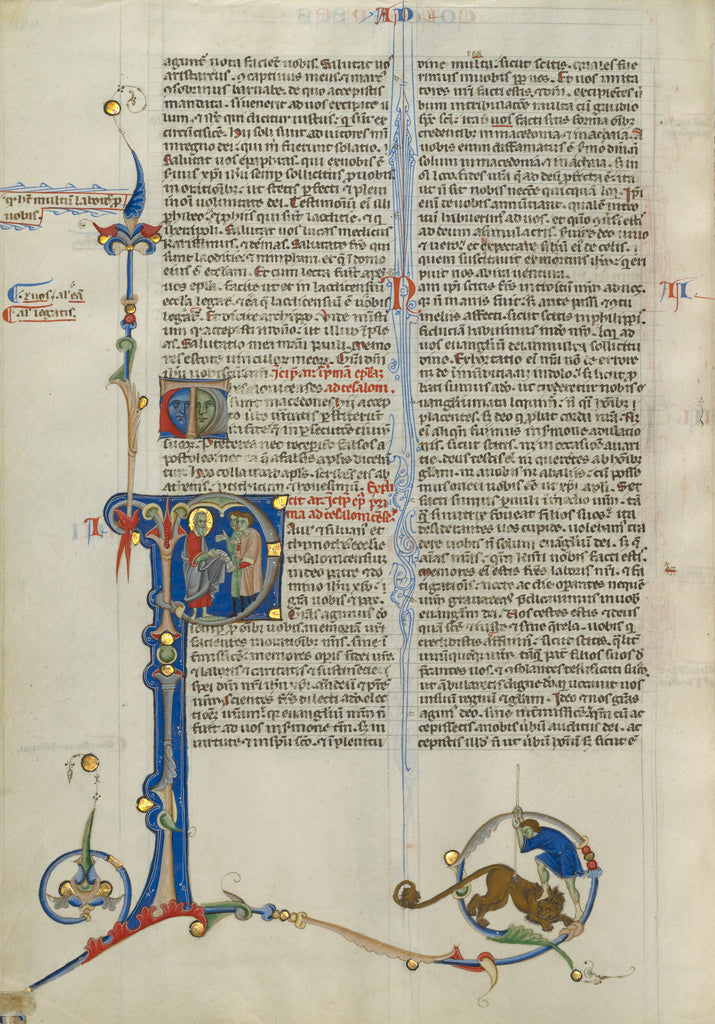 Unknown Artist:Initial P: Saint Paul Giving Two Men a Scroll, Poster Print Wall Art