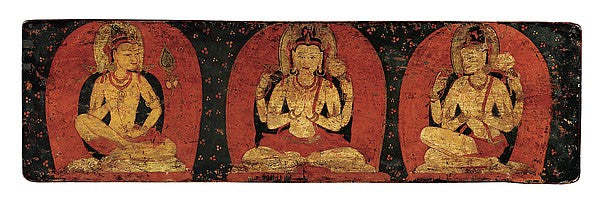 Pair of Manuscript Covers with Three Deities and Three Hierarc, Poster Print Wall Art