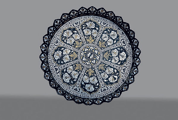 :Bidri Tray with Flowering Plants in Arches Radiating from a-16x12"(A3) Poster