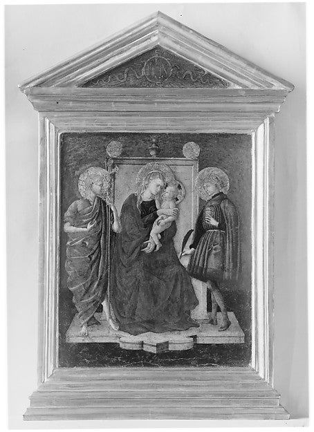 Italian Painter:Madonna and Child Enthroned with Saint John -16x12"(A3) Poster