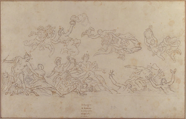Design for a Ceiling Decoration with Neptune and the Four Cont,16x12"(A3) Poster