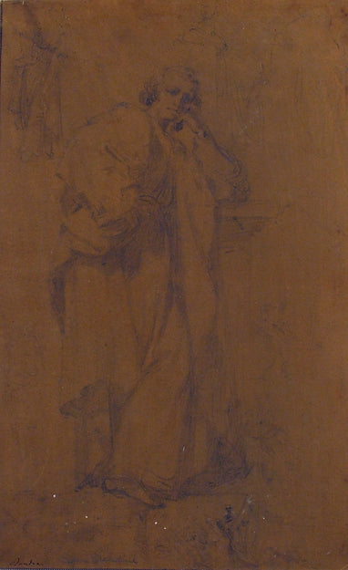 Standing Draped Male Figure His Left Arm Resting on a Pedesta,16x12"(A3) Poster