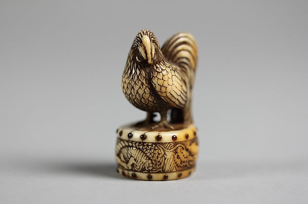 Netsuke of the Fowl on the Drum of the Wise Emperor 19th cent, Poster Print