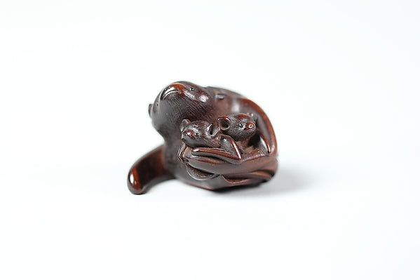 Netsuke of Mother Bat with Two Young 19th cent, Poster Print