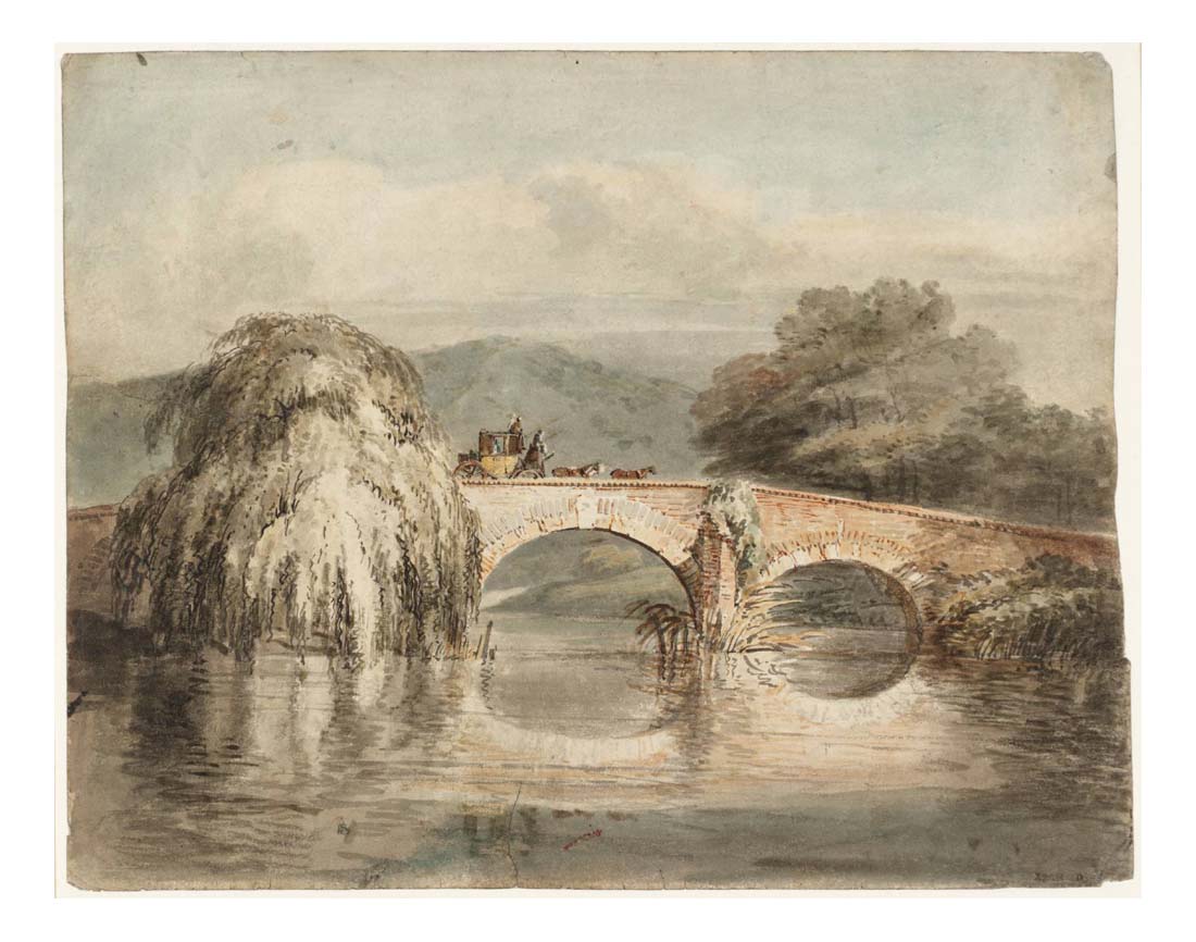 A Coach Crossing a Two-Arched Bridge, with a Weeping Willow, 1796 by John Mallord William Turner RA