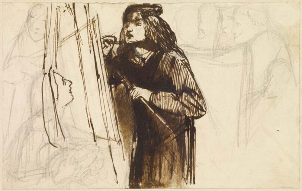 A Painter at Work, 1850-52 by Dante Gabriel Rossetti, English Pre-Raphaelite Painter,12x8"(A4) Poster Print