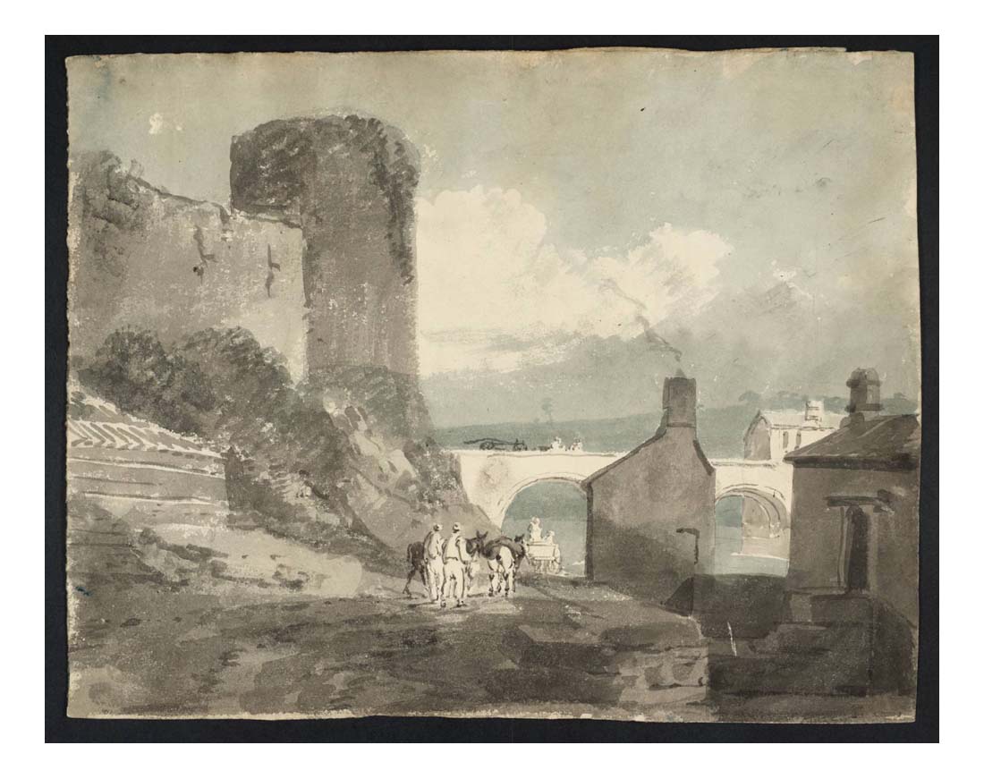 A Road with Houses and a Bridge over a River beneath the Walls of a Castle, 1797 by John Mallord William Turner RA