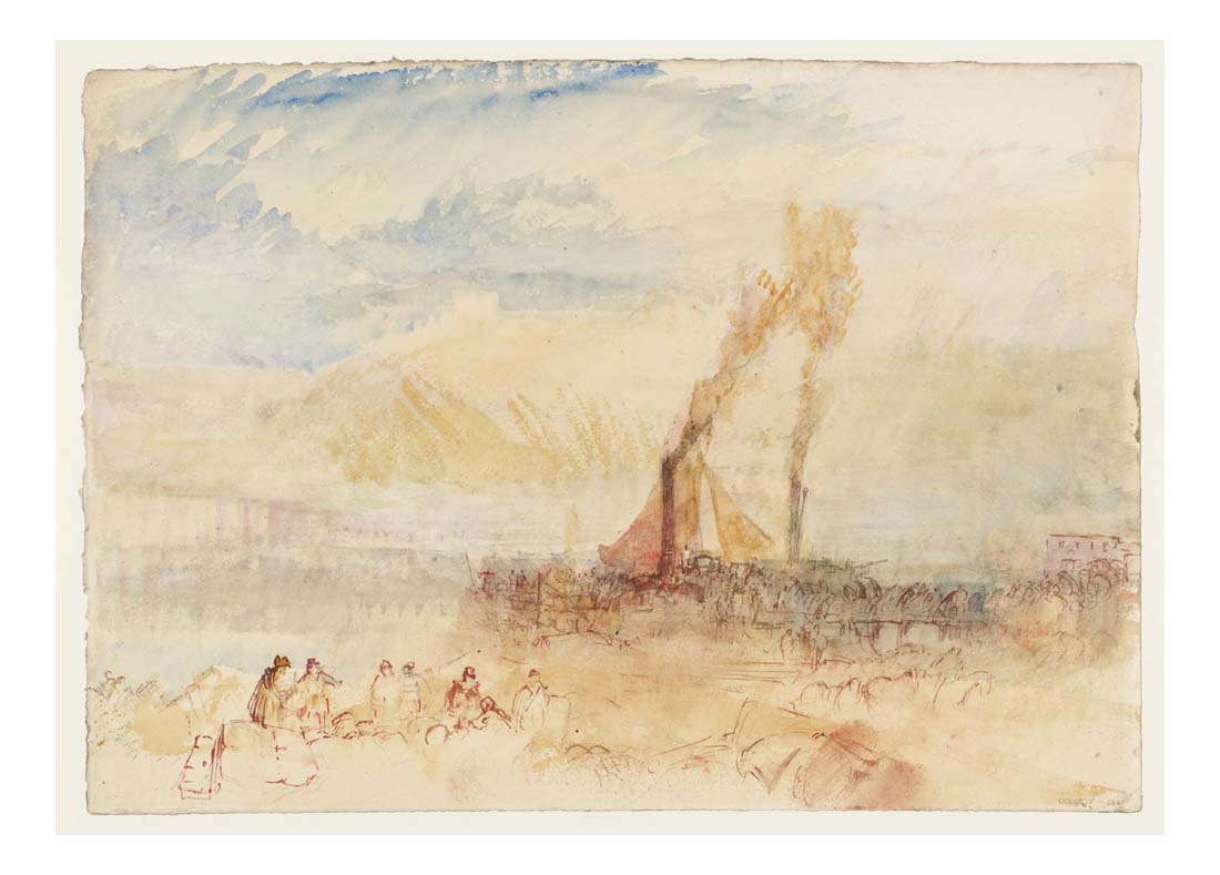 A Steamer and Passengers at a Pier, Ehrenbreitstein from Coblenz, 1841 by John Mallord William Turner RA