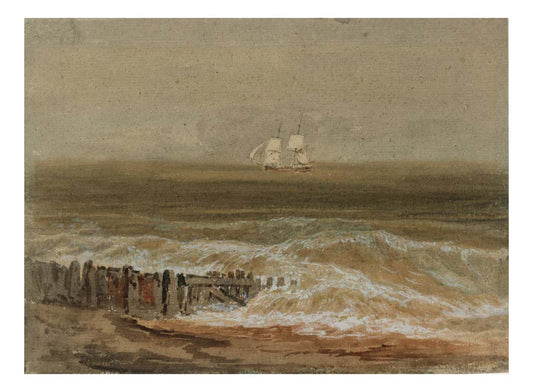 A Two-Masted Sailing Ship Seen from the Shore, A Groyne in the Foreground, 1796-97 by John Mallord William Turner RA