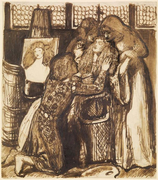 Bonifazio's Mistress - Composition,, ca1856 by Dante Gabriel Rossetti, English Pre-Raphaelite Painter,12x8"(A4) Poster Print