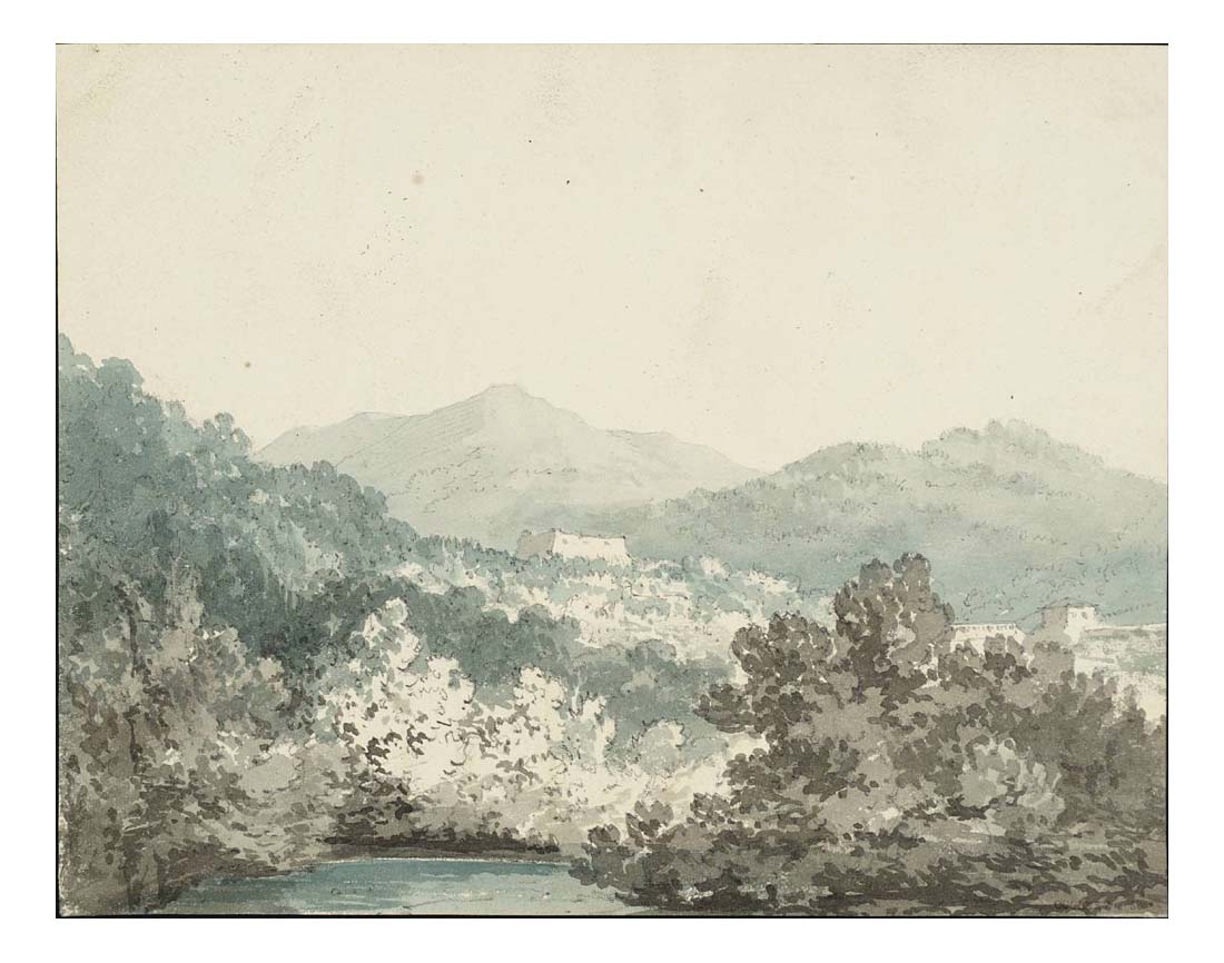 Buildings among Wooded Hills, a Lake in the Foreground and a Mountain in the Distance, 1795-97 by John Mallord William Turner RA