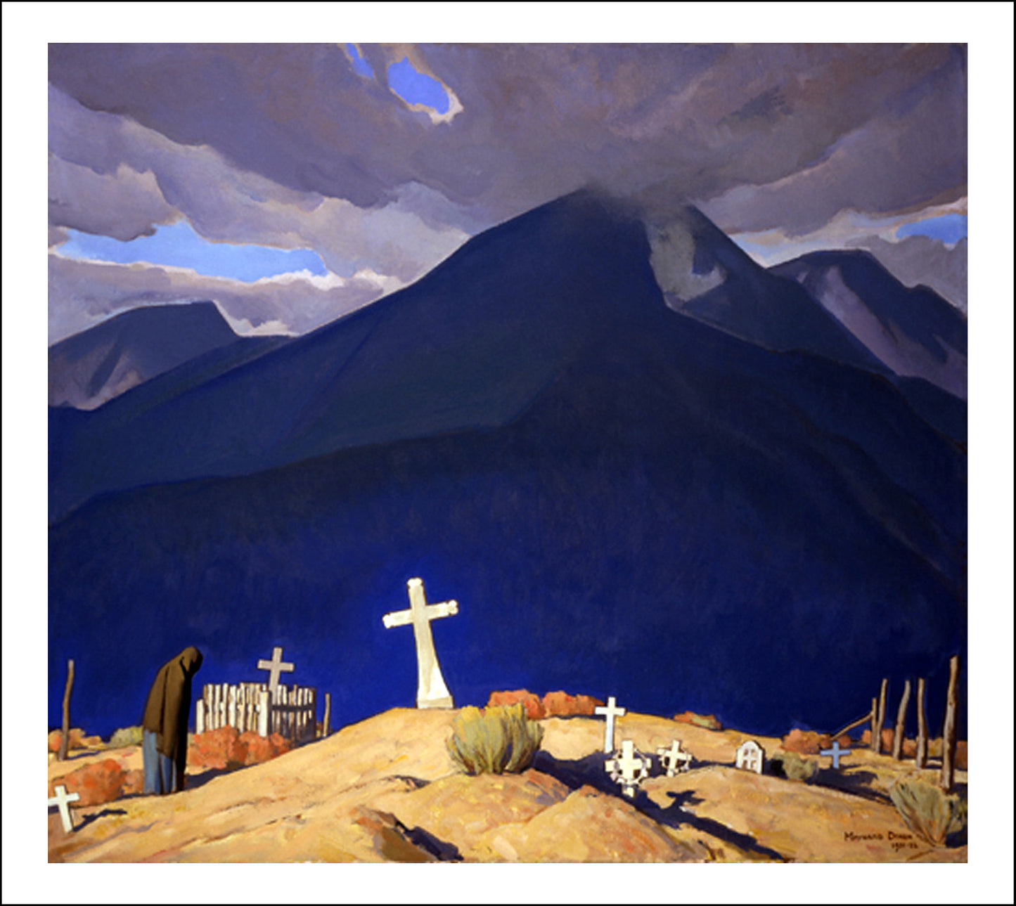 Campo Santo, c.1931 (Desert Cemetery w Mountain Landscape) by Maynard Dixon, Classic American Western Art, 16x12" (A3) Poster Print