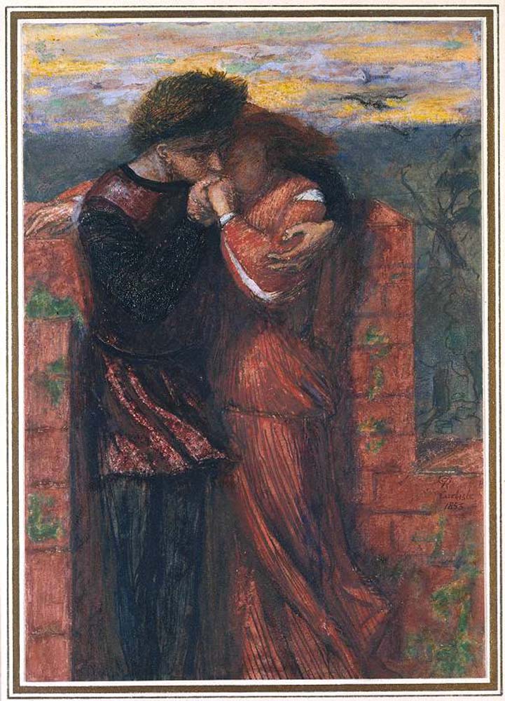 Carlisle Wall (also known as The Lovers, 1853 by Dante Gabriel Rossetti, pre-Raphaelite artist, 16x12" (A3) Poster