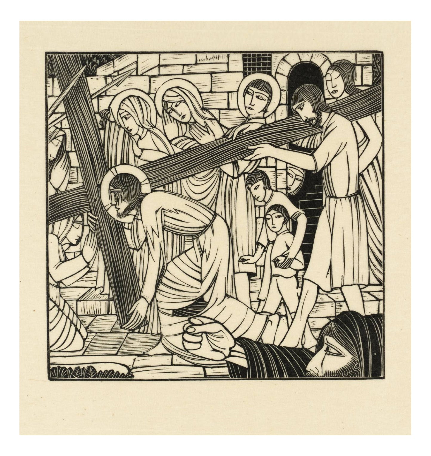 Christ Carrying The Cross, vintage art by Eric Gill, 16x12"(A3) Poster Print