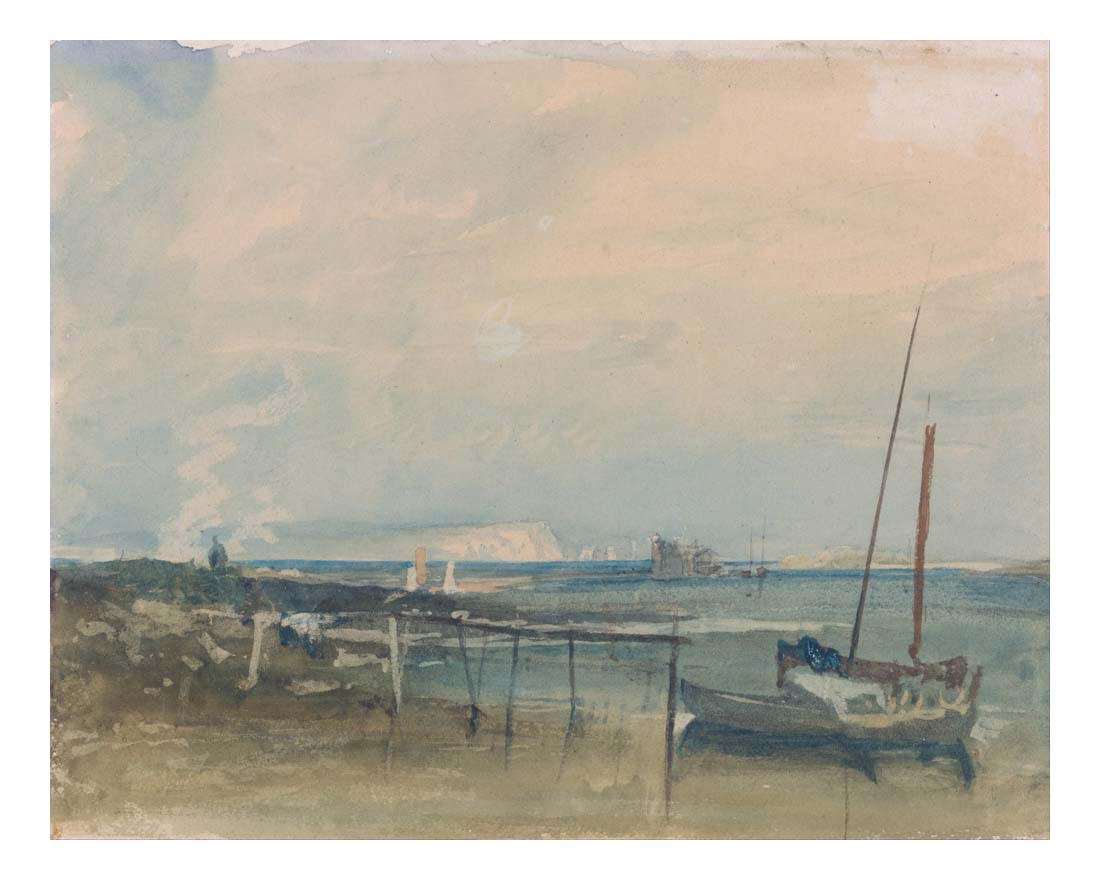 Coast Scene with White Cliffs and Boats on Shore by John Mallord William Turner RA, 12x8"(A4) Poster